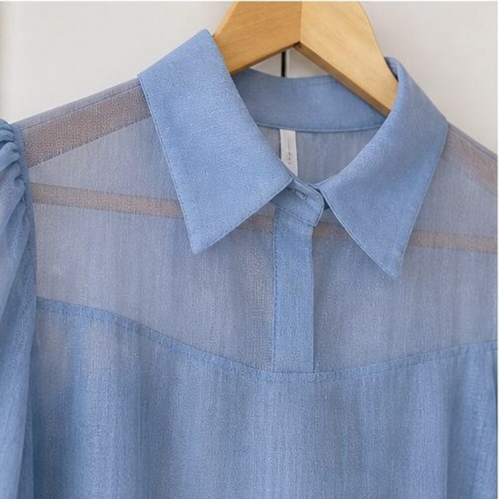 Blue Ruffle Blouse - Picture 4 of 6
